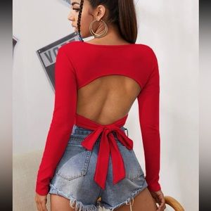 V Neck open back tied crop top
